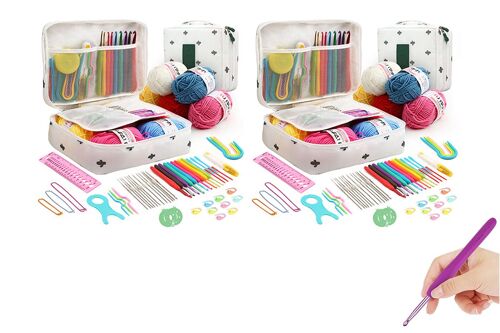 Kit De Crochet 116 Pièces Avec Laine Et Accessoires Pour Débutants, Comprenant Sacs De Rangement Et Outils.