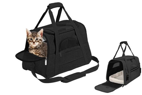 Sac De Transport Pour Animaux De Compagnie Avec Poche Chauffe-Mains Pour Chiens Et Chats - Noir
