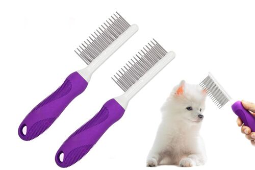Lot De 2 Peignes Pour Chiens Et Chats, Avec Dents Longues Et Courtes En Acier Inoxydable