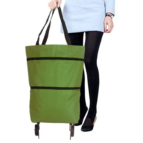 Chariot De Courses Pliable À Deux Niveaux Avec Roulettes Et Sac De Rangement Pliable Pour Faire Les Courses Et Voyager