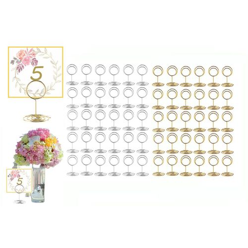 Lot de 60 porte-cartes de table en métal pour marque-places, menus et signalétique - Hauteur : 5 cm, diamètre de la base : 3,1 cm