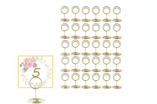 Lot de 30 porte-cartes de table en métal pour marque-places, menus, photos, décorations de mariage et de fête
