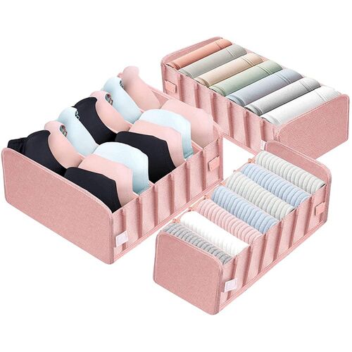 Ensemble de rangement pliable 3 pièces pour sous-vêtements, culottes et chaussettes - Rose