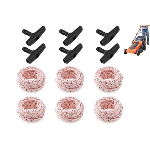Ensemble de 6 cordes et 6 poignées pour lanceur à rappel automatique de tondeuse à gazon, tronçonneuse et débroussailleuse.