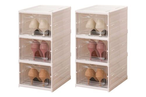 Organisateur à chaussures pliable et empilable à 3 niveaux avec porte transparente - Lot de 2