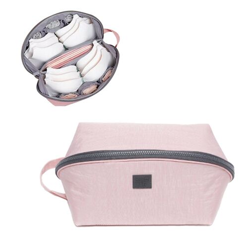 Sac de rangement pour sous-vêtements et soutiens-gorge - Rose - Organisateur de voyage à plusieurs compartiments