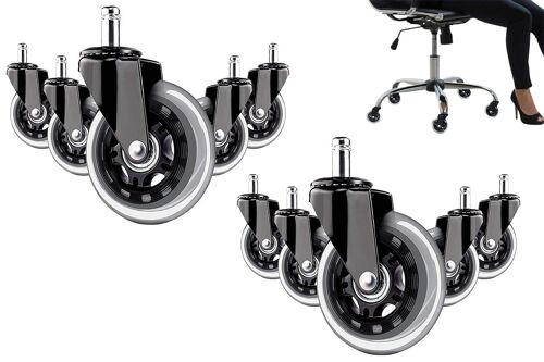 Lot de 10 roulettes de rechange de 7,6 cm (3 pouces) pour chaise de bureau, avec anneau de préhension, roues en caoutchouc robustes