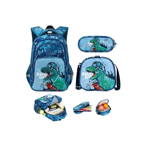 Ensemble sac à dos enfant avec trousse et sac à goûter - Dinosaure vert