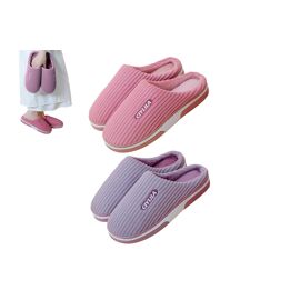 Pantoufles D'hiver Pour Femmes En Peluche, Semelle Épaisse, Chaussures D'intérieur Et D'extérieur - 2 Paires
