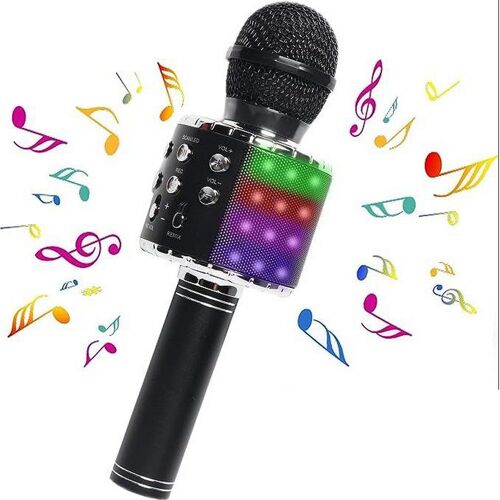 Microphone karaoké Bluetooth sans fil pour enfants avec lumières LED et réduction du bruit