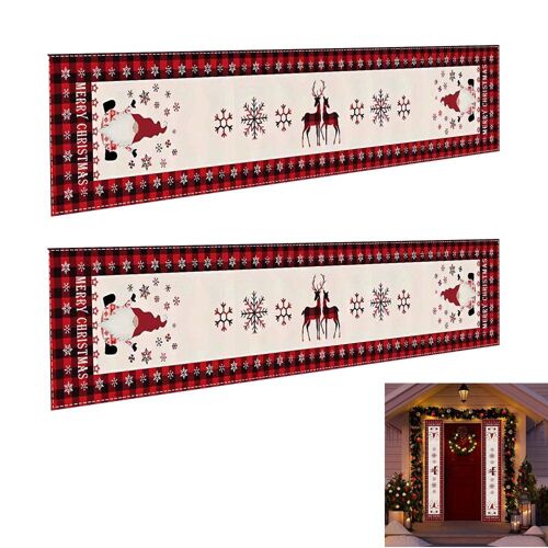 Lot de 2 bannières de Noël pour porte de garage, 300 x 35 cm, décoration murale intérieure/extérieure avec motifs Père Noël et renne