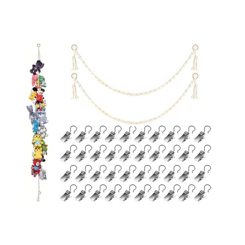 Chaîne de rangement suspendue pour peluches avec 20 clips métalliques - Lot de 2