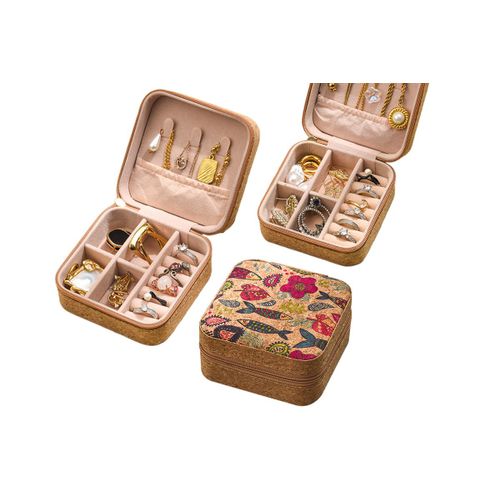 Boîte À Bijoux Portable En Cuir Pu Pour Bagues Et Boucles D'oreilles Avec Plusieurs Compartiments