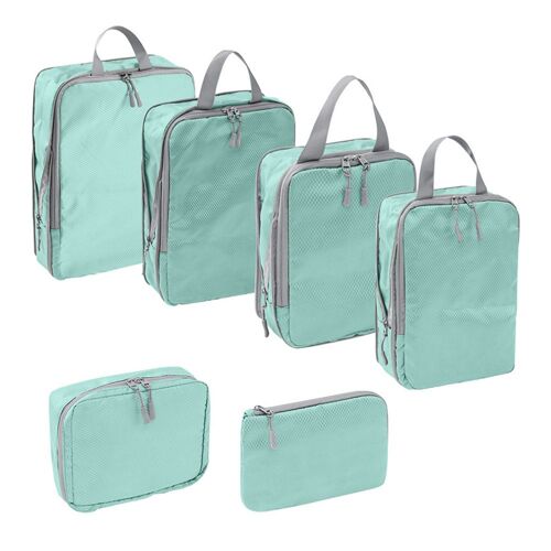 Ensemble de 6 cubes de rangement compressibles pour bagages - Bleu