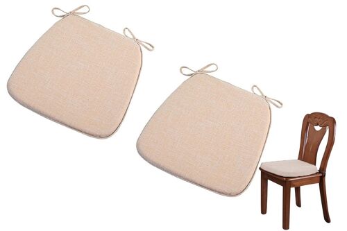 Lot de 2 coussins de chaise antidérapants en forme de sabot avec attaches pour chaises de salle à manger - Beige