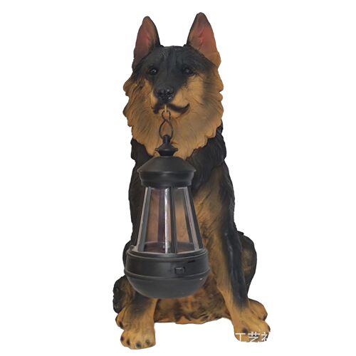 Statue De Chien Solaire Avec Lanterne - Lampe Solaire D'extérieur Pour Jardin, Terrasse, Pelouse Et Allée - Noire