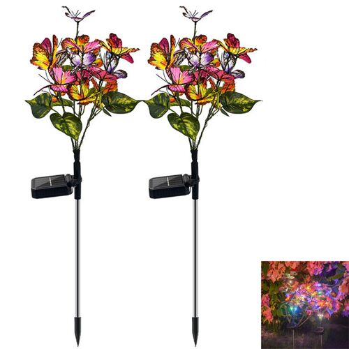 Lot De 2 Lampes Solaires Papillon Pour Jardin, Terrasse Ou Allée, À Planter.