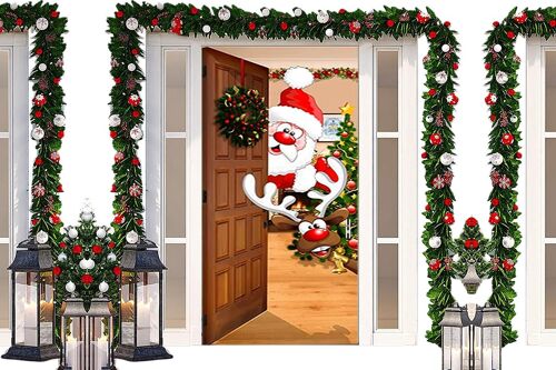 Décoration de porte de Noël avec motif Père Noël pour décoration de fête et décoration murale