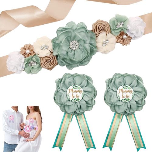 Ensemble Écharpe Et Corsage De Maternité Pour Maman Et Papa - Motif Floral Vert