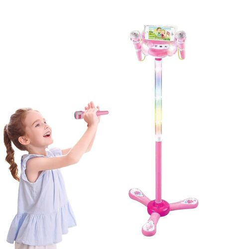 Machine de karaoké avec support et 2 microphones pour enfants, compatible MP3, hauteur réglable