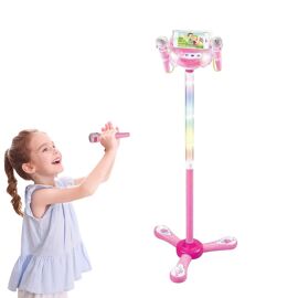 Machine de karaoké avec support et 2 microphones pour enfants, compatible MP3, hauteur réglable