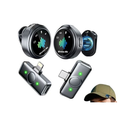 Système de microphone cravate sans fil double avec pince magnétique et récepteurs USB/Lightning