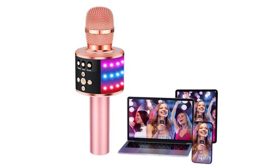 Microphone karaoké Bluetooth avec haut-parleur et lecteur USB - Or