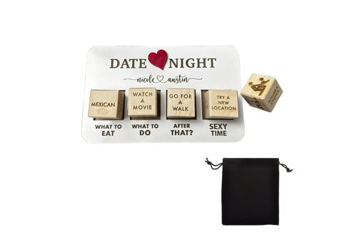 Jeu De Dés En Bois (5 Pièces) Pour Une Soirée Romantique, Avec Thèmes D'activités Et Sac De Rangement.
