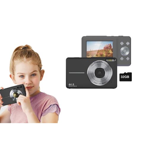 Appareil photo numérique pour enfants 44 MP 1080p compact avec zoom 16x et carte TF 32 Go, rechargeable par USB, portable pour les enfants