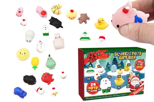 Calendrier de l'Avent de Noël de 24 jours avec des jouets squishy animaux Mochi pour enfants