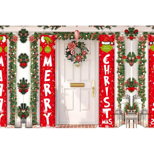 Lot de 2 panneaux de Noël Grinch en tissu Oxford, décorations pour la maison et les fêtes.
