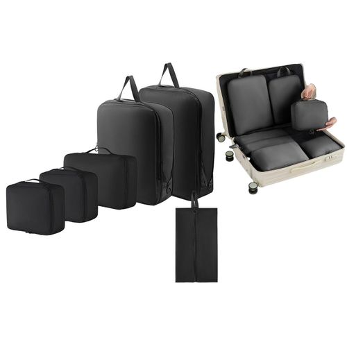 Ensemble de 6 cubes de rangement de voyage - Sacs de rangement légers pour valise - Noir
