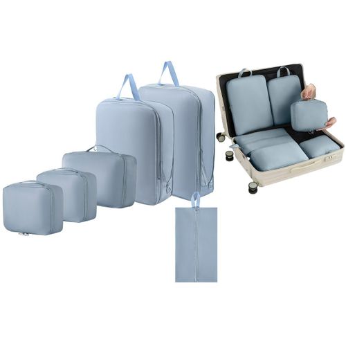 Ensemble de 6 cubes de rangement de voyage - Sacs de rangement légers pour valise - Bleu