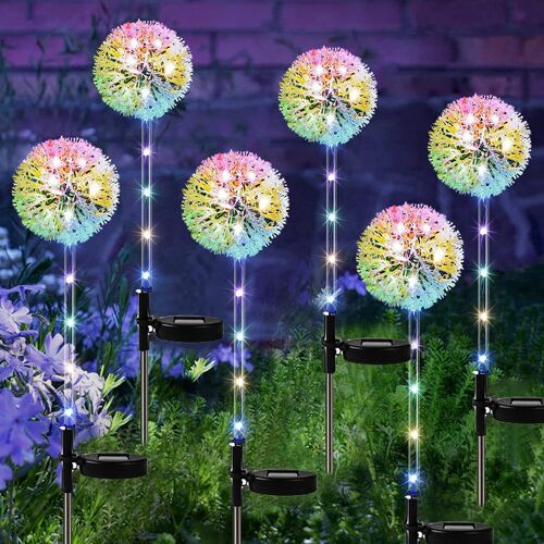 Lot De 6 Lampes Solaires Décoratives De Jardin En Forme De Pissenlit, Étanches, À Led.