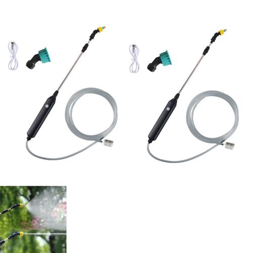 Ensemble de 2 pulvérisateurs électriques pour plantes avec lance télescopique, buses réglables, tuyau de 3 m et batterie rechargeable par USB.