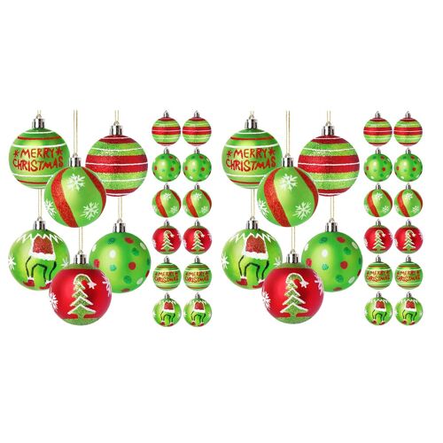 24 boules de Noël rouges et vertes de 6 cm pour décorer le sapin