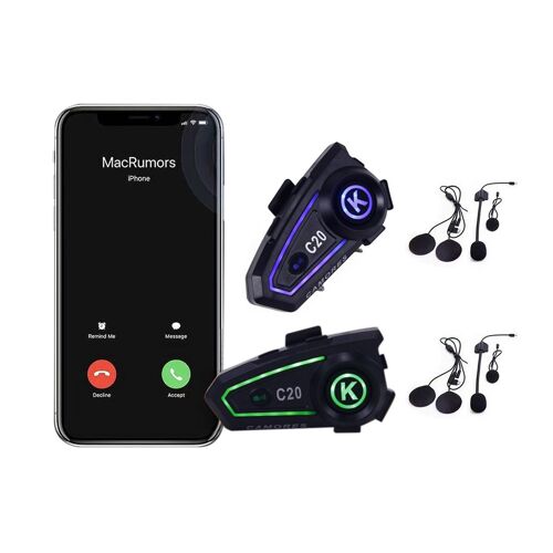 Écouteurs Bluetooth 5.4 pour casque de moto avec LED, double connexion smartphone, autonomie de 45 heures