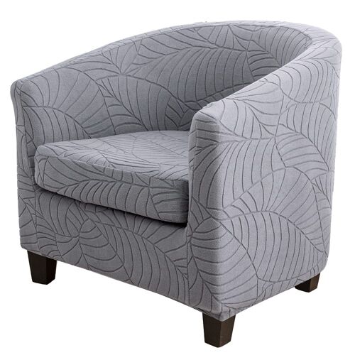 Housse extensible 2 pièces pour fauteuil club avec housse de coussin d'assise, motif feuilles, lavable en machine