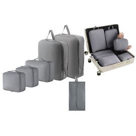 Ensemble de 6 cubes de rangement de voyage - Sacs de rangement légers pour valise - Gris