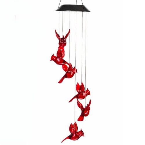 Carillon éolien solaire à LED en forme de cardinal, lumière à couleurs changeantes pour la décoration de jardin