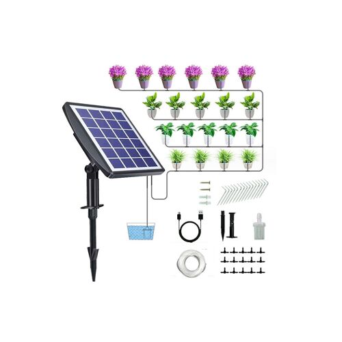 Kit d'irrigation goutte à goutte solaire pour plantes en pot avec double alimentation et arrosage programmé