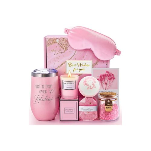 Coffret Cadeau Spa 8 Pièces Pour Femme : Verre À Vin, Bougie, Produits De Bain, Masque Pour Les Yeux, Carte De V?Ux 