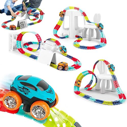 Circuit de course flexible lumineux LED de 46 pièces avec design modulable et voitures phosphorescentes