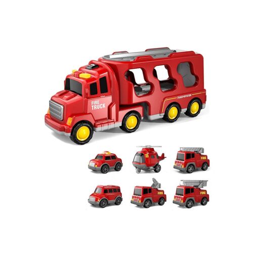 Coffret camion de transport avec 6 mini-voitures et effets sonores - Rouge