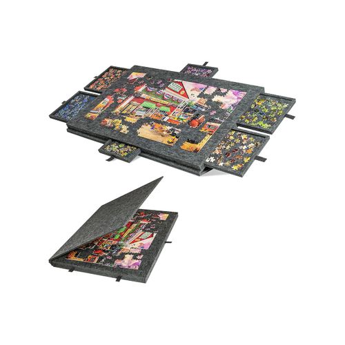Table de puzzle pliable en feutre avec 6 tiroirs coulissants - Gris foncé