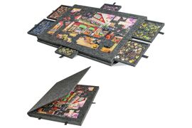 Table de puzzle pliable en feutre avec 6 tiroirs coulissants - Gris foncé