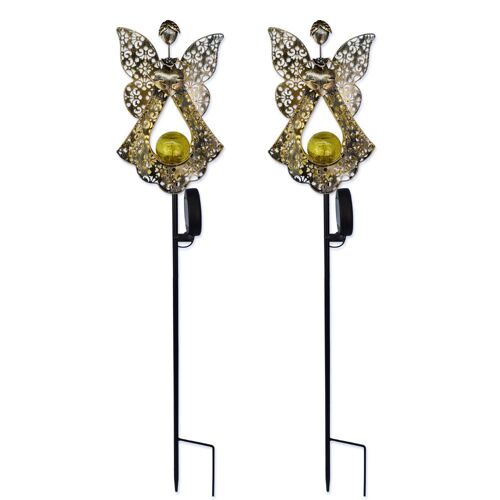 Lot De 2 Lampes Solaires De Jardin En Forme D'ange, En Métal, Avec Led Blanc Chaud, Étanches, Pour La Décoration Extérieure