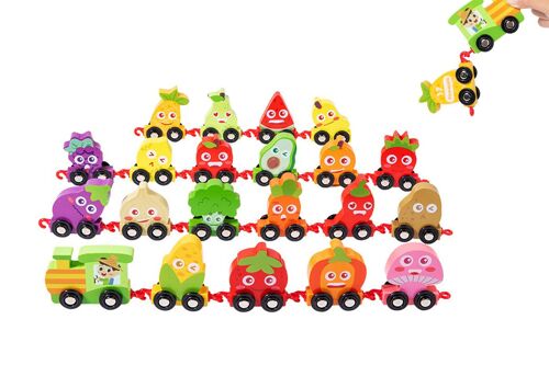 Train en bois à chiffres pour enfants - Motif fruits et légumes - Jouet éducatif