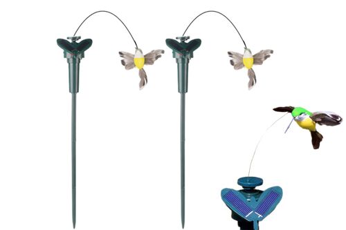 Lot De 2 Décorations Solaires Colibri Volant Pour Jardin Avec Piquet En Bois