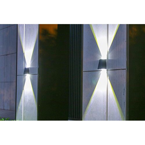 Lot de 2 lampes solaires murales extérieures étanches, éclairage paysager vers le haut et vers le bas pour clôture